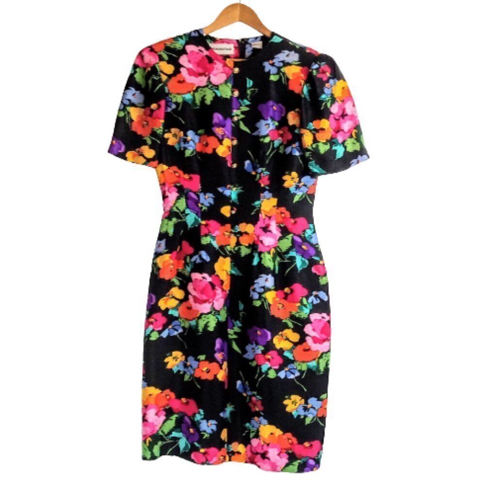 Vintage Nipon Boutique Dark Floral Silk Dress